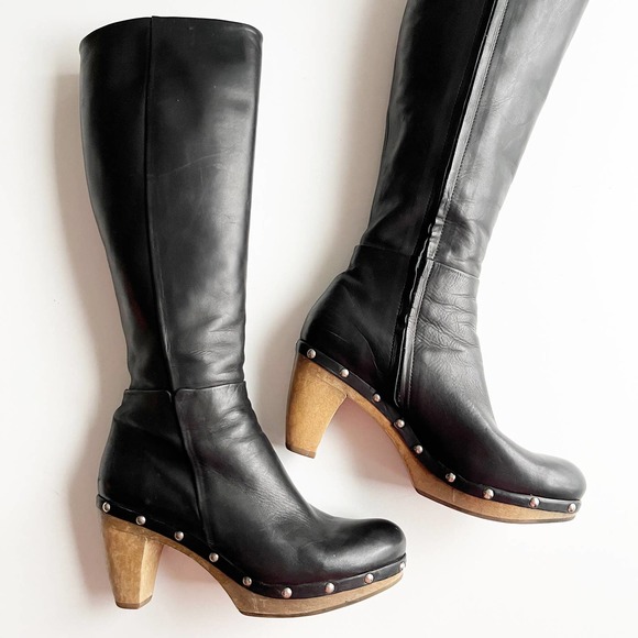 COCLICO Shoes - Coclico Black Leather Studded Clog Tall Boots Size 37/6.5-7